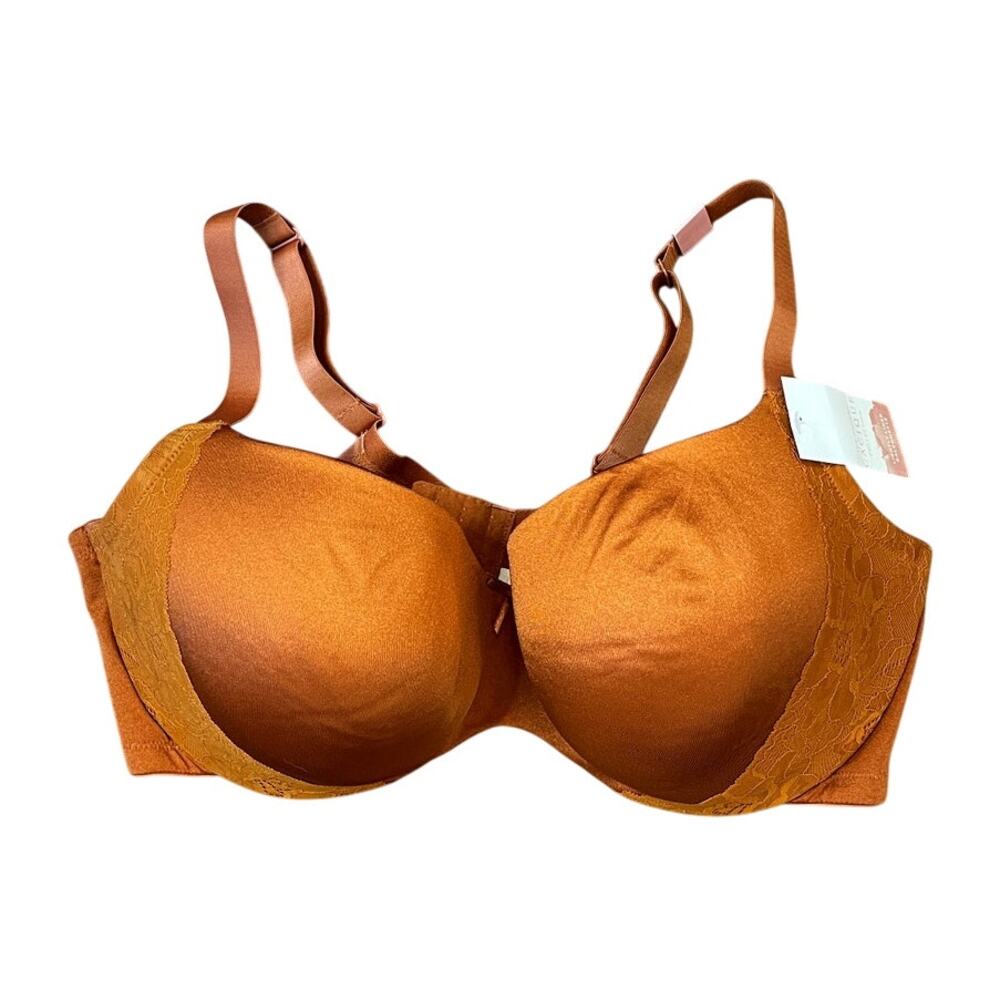 Cacique Smooth Balconette Bra 42DD Burnt Orange Lace Underwire NWT